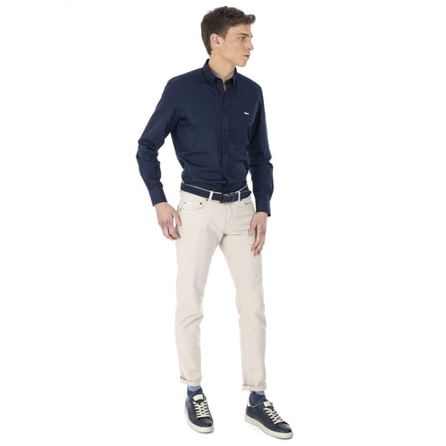 Camicia uomo in cotone a tinta unita Blu HARMONT & BLAINE- Francavilla Moda